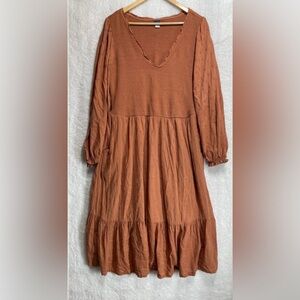 Long-Sleeve Fit & Flare Smocked Clip-Dot Midi Dress